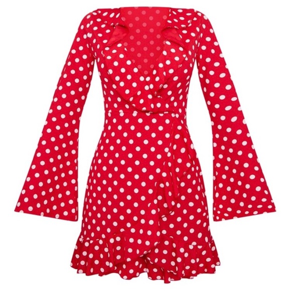 red polka dot frill dress